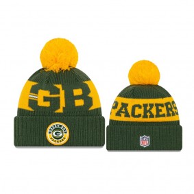 Green Bay Packers Green Gold 2020 NFL Sideline Official Sport Pom Cuffed Knit Hat