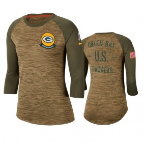 Women's Green Bay Packers Khaki 2019 Salute to Service Legend Scoopneck Raglan 3/4 Sleeve T-Shirt
